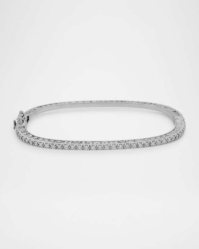 18K White Gold Diamond Peace, Love Happiness Bangle Bracelet